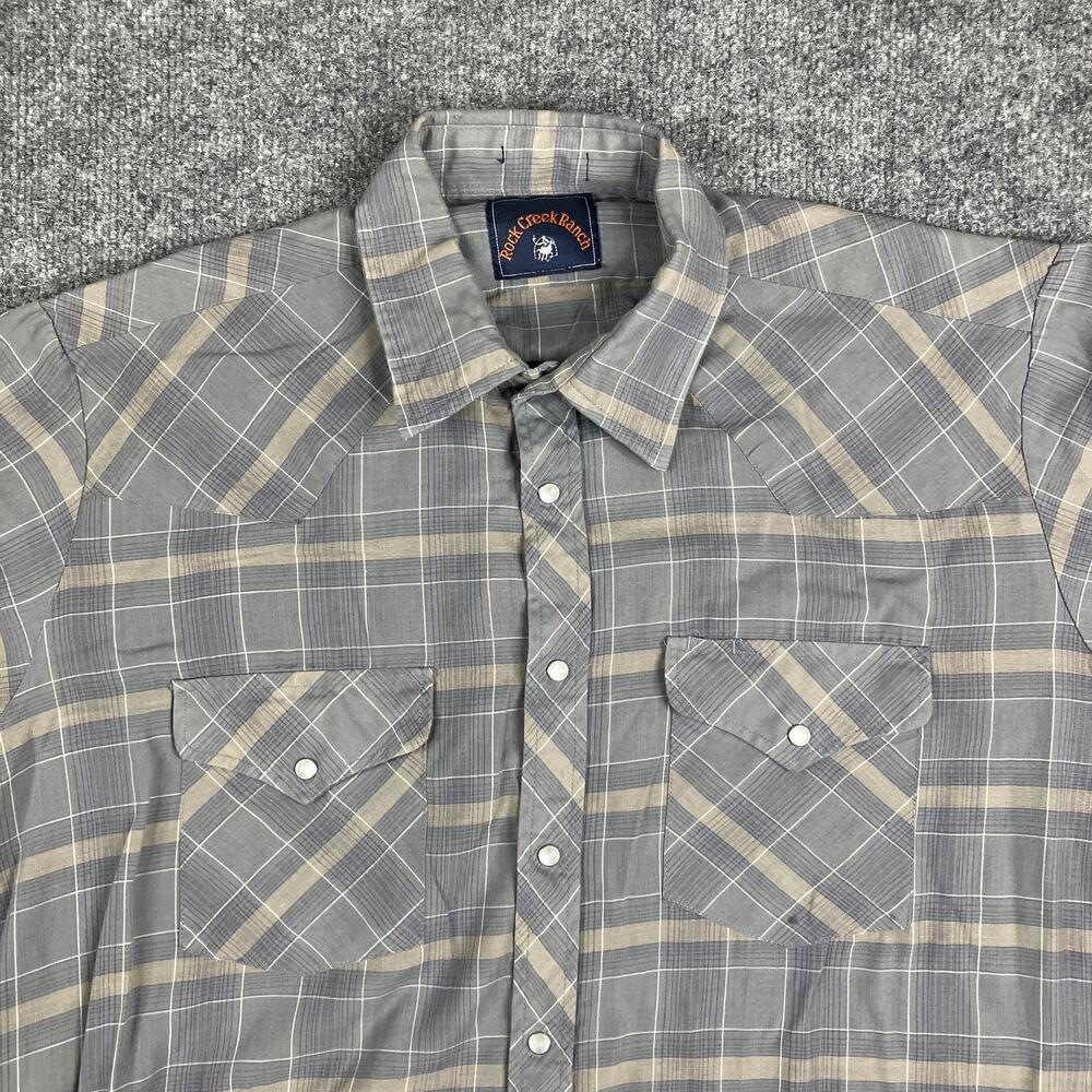 Rock‎ Creek Ranch Shirt Mens Size L Gray Plaid Western Pearl Snap Short Sleeve